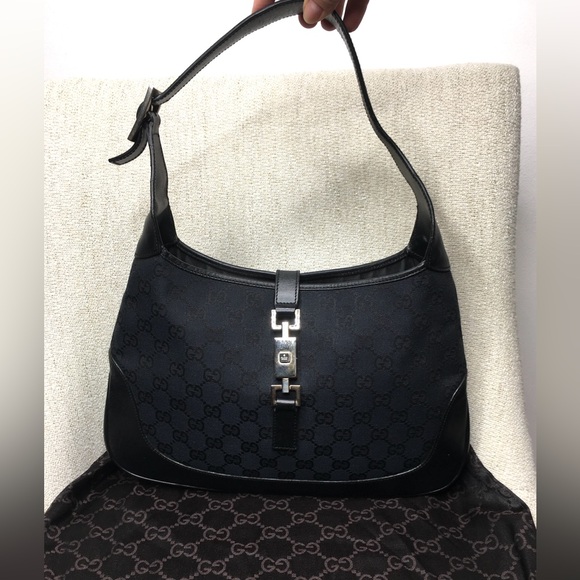 Authentic Gucci Jackie hobo bag black canvas - Picture 1 of 16